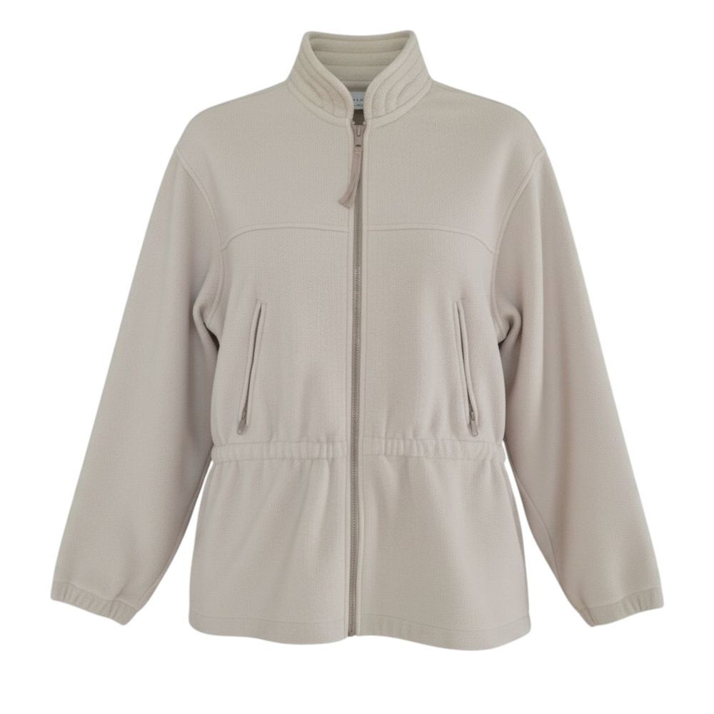 Woolrich Fleece Jacket Full Zip Cinch Waist Zipped Pockets Neutral Cream Y2K S